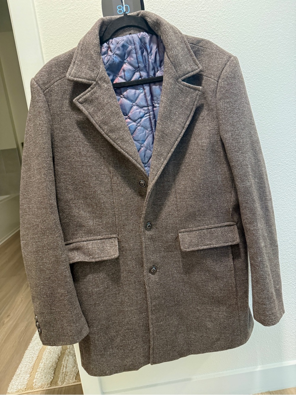 Newport Men's Brown Wool-Blend Pea Coat with Quilted Lining